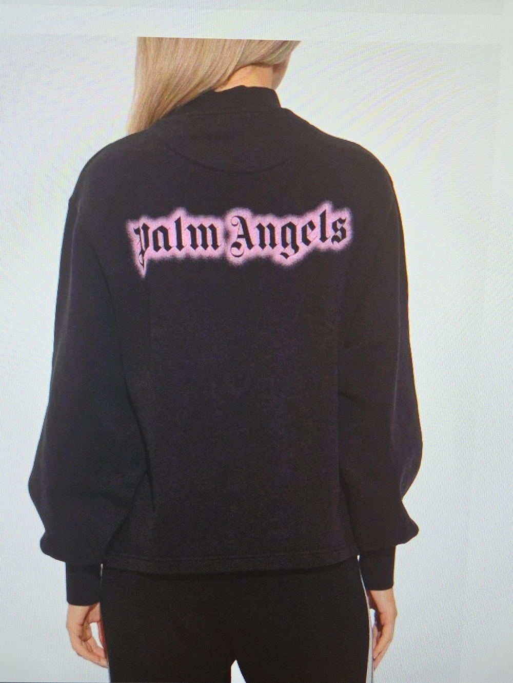 Palm Angels Black Mock Neck Sweatshirt with Pink Logo Size S Good For M - Picture 8 of 8